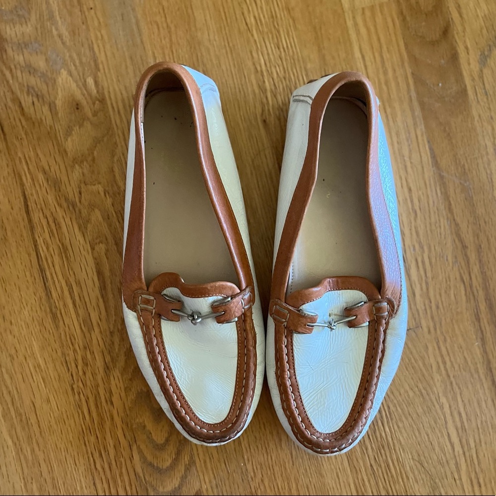 Cole Haan Patent White and Tan Loafer- Size 9.5